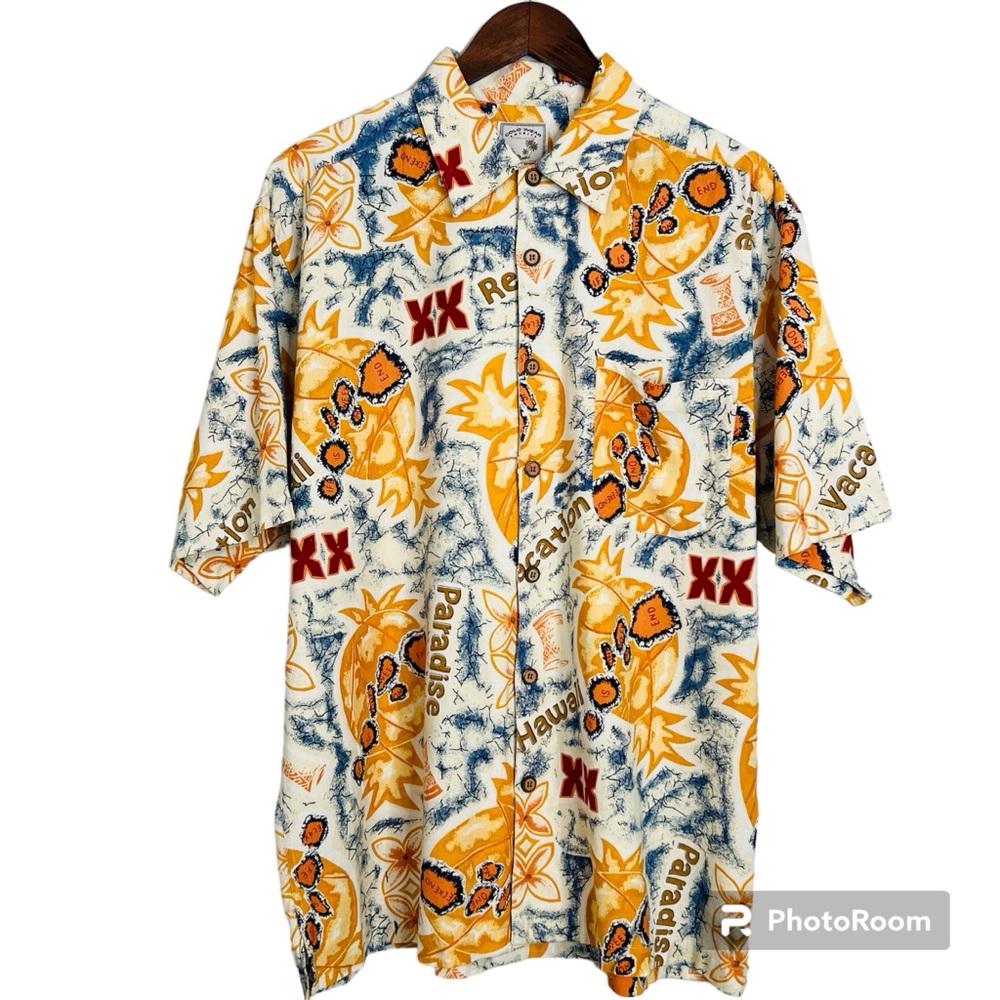Colo Wear Hawaiian Classics Shirt Short Sleeve Button Down Yellow Blue Men Large